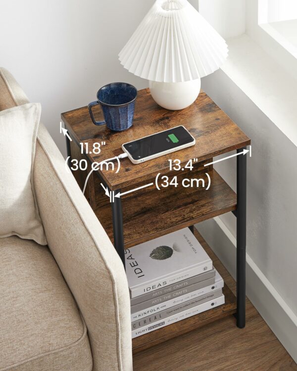 Vasagle Slim Side Table with Charging Station, Narrow Bedside Table with 2 AC Outlets 2 USB Outlets
