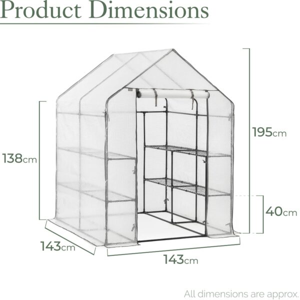 CHRISTOW Walk In Greenhouse With Shelves, Reinforced Green House With Tubular Steel Frame, 8 Shelf Heavy Duty Growhouse, 6ft 4in x 4ft 7in x 4ft 7in