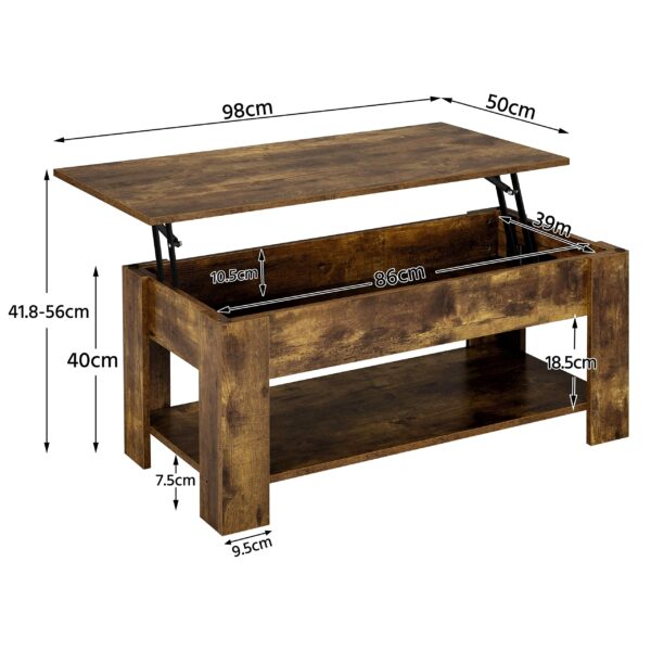 Yaheetech Lift Top Coffee Table, Wood Lifting Table Tea with Storage Shelf for Living Room, Rustic Brown, 98x50x(42-56) cm
