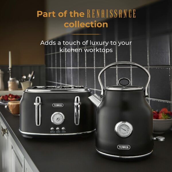 Tower T10063BLK Renaissance Kettle, Quick Boil, 360° Base, 1.7L, 3KW, Black