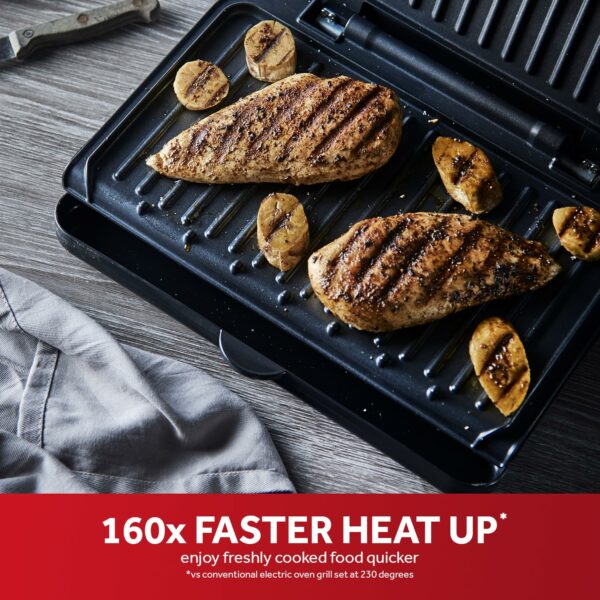 George Foreman Medium Electric Fit Grill [Non stick, Healthy, Griddle, Toastie, Hot plate, Panini, BBQ, Energy saving, Vertical storage, Easy clean, Drip tray, Ready to cook light] Black, 1630W 25810