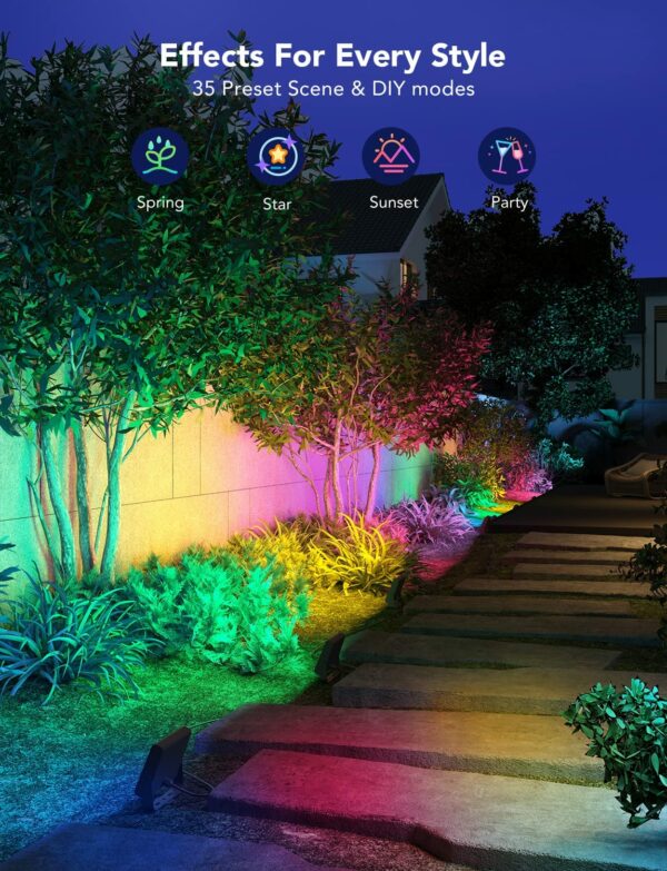 Govee Outdoor Flood Lights, Christmas Decorations Outdoor, 2200-6500K Dimmable RGBIC Warm White and Daylight, Smart WiFi APP Control, Work with Alexa, IP66 for Garden Lawn, 2 Pack