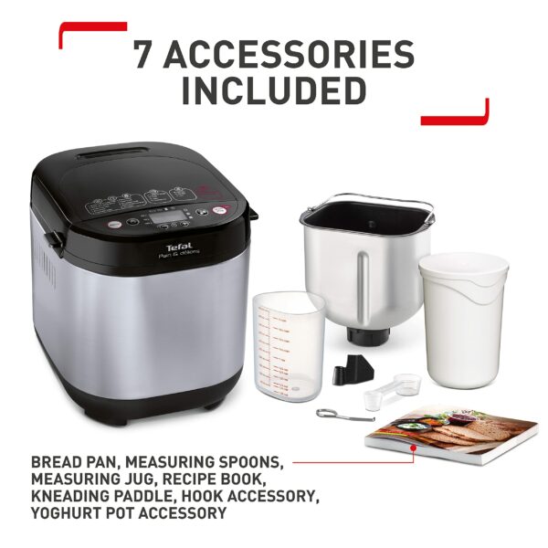 Tefal Breadmaker With Yoghurt Pot Accessory, 15 Hours Delay Start, Kitchen, 20 Auto Programs, Gluten-Free, Sourdough Bread, White Bread, Pizza Dough, Porridge, Brioche Bread, Crust Settings, PF240E40