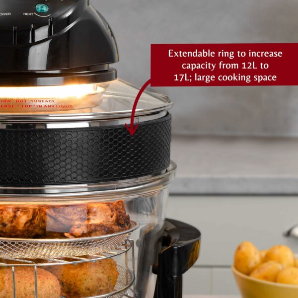 Innoteck Kitchen Pro 17L Halogen Air Fryer - 60 Minute Timer - 125°C-250°C Adjustable Temperature Control & Extender Ring - All Round Viewing & Accessories Included - For Baking, Roasting & Grilling