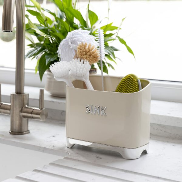 KitchenCraft Lovello Retro Metal Kitchen Sink Tidy, 20 x 10 x 17 cm (8" x 4" x 6.5") - Vanilla Cream