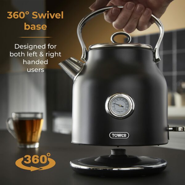 Tower T10063BLK Renaissance Kettle, Quick Boil, 360° Base, 1.7L, 3KW, Black