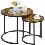 Yaheetech Round Nesting Coffee Table Set of 2, Industrial Stacking Cocktail Sofa Side Table with Steel Legs