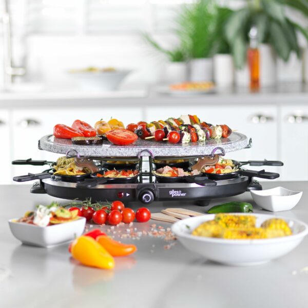 Giles Posner EK1872G Electric Stone Raclette Grill - Indoor Tabletop 8 Person Raclette, Removable Stone Grill Hot Plate