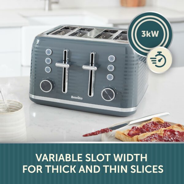 Breville Zen 4 Slice Toaster with High Lift & Wide Slots | Grey & Silver Chrome [VTR027]