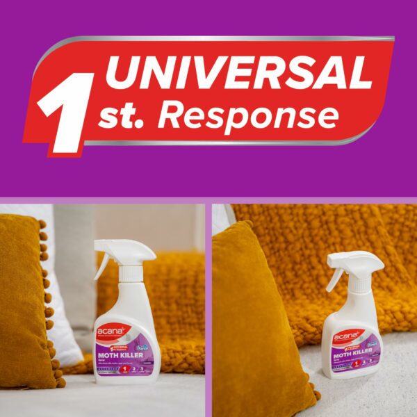 Acana Moth Killer & Freshener, Lavender, 275ml - Spray Formula, Kills Moths, Eggs & Larvae - Licensed Insecticide - Non-staining - for Carpets, Curtains & Cushions