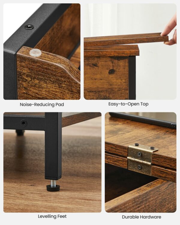 Vasagle Slim Side Table with Charging Station, Narrow Bedside Table with Storage, End Table with USB Ports, Outlets, Fabric Bags