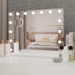 YOURLITE Hollywood Vanity Mirror with Lights, 58×45cm Lighted Makeup Mirror with 15 Dimmable Led Bulbs, 3 Lighting Modes, Touch Screen Control, Tabletop and Wall Mounted for Bedroom