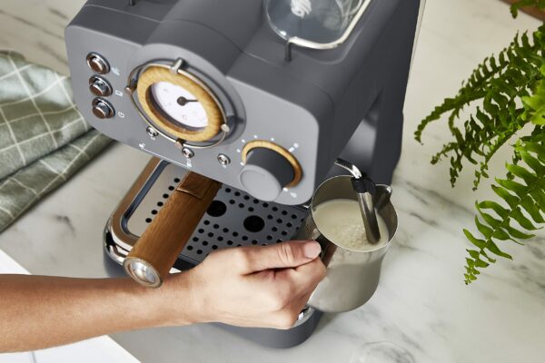 Swan Nordic Espresso Coffee Machine SK22110GRYN with Milk Frother, Steam Pressure Control, 1.2L Detachable Water Tank, 1100W, Nordic Slate Grey