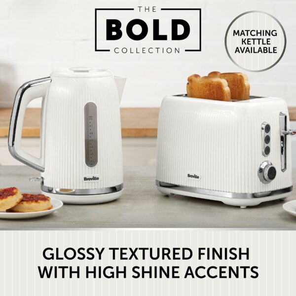 Breville Bold White 2-Slice Toaster with High-Lift and Wide Slots | White and Silver Chrome [VTR037]