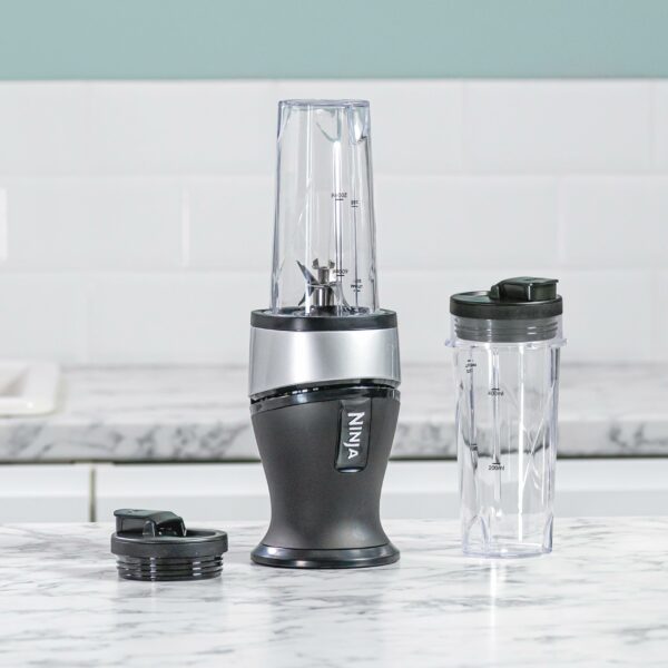 Ninja 700 W Slim Blender & Smoothie Maker, 2 x 470 ml cups with spout lids, personal blender, crush ice & frozen fruit, silver/black, QB3001UKS