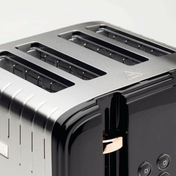 Haden Salcombe Black 4 Slice Toaster - Dual Browning Control, Retro Design, Wide Slot Toaster - Stainless Steel Housing