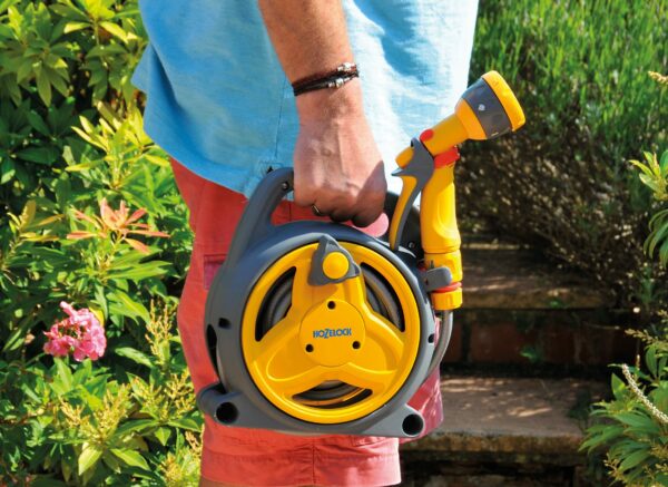 HOZELOCK - Mini Reel "Pico Reel" 10m : Ideal for Patios, Balconies and Small Gardens, Compact Streamlined Reel, Effortless Rewinding, Supplied with 1 Multi Spray Gun: Ready to Use [2425 0000]