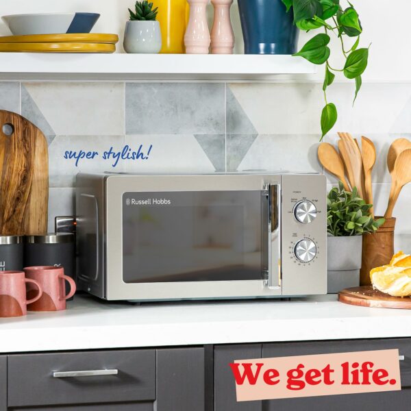 Russell Hobbs Stainless Steel Microwave 20 Litre 800W Solo Manual with 5 Power Levels, Defrost Function & Easy Clean, 35 Minute Timer, RHMM827SS