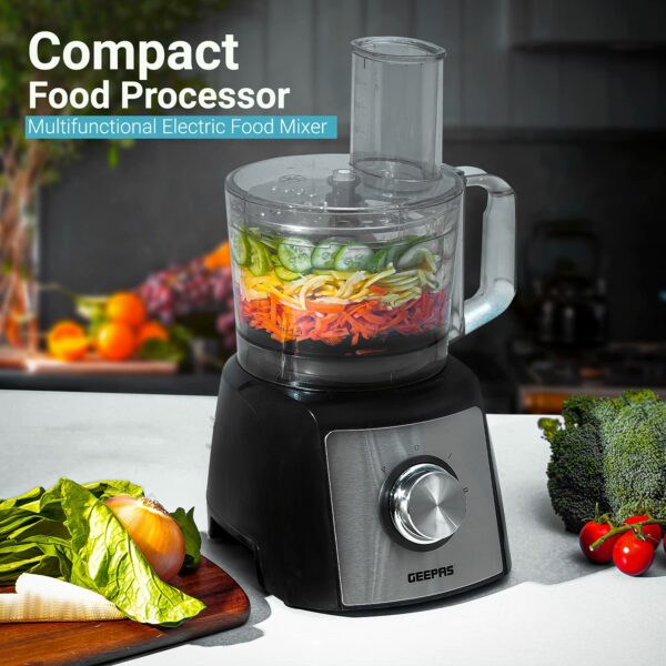 Geepas 1200W Compact Food Processor | Multifunctional Electric Food Mixer with Chopper Knead Dough Shredder Slicing Grating & Emulsifying disc, 2 Speed with Pulse | 1.5L Mixing Bowl | 2 Years Warranty