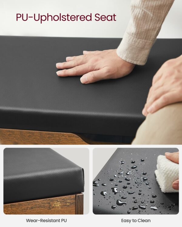 Vasagle Shoe Bench with Cushion, Storage Bench with Padded Seat, 3 Compartments, Hidden Storage, Shelves