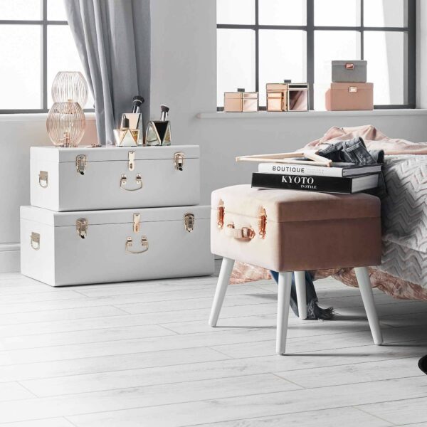 Beautify Extra Large Storage Trunks Set of 2 Storage Chests Stackable for Bedroom, Living Room, Dressing Room, Hallway – White Champagne Colour