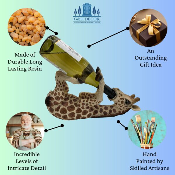 G&H Decor - Adorable 36cm Giraffe Wine Bottle Holder Figure - Giraffe Gift with Amazing Detail - Giraffe Kitchen Countertop Novelty Wine Bottle Holder - Hand Painted Giraffe Gifts for Women