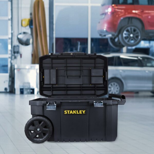 Stanley Rolling Toolbox Chest with Heavy Duty Metal Latch, 2 Lid Organisers for Small Parts, Portable Tote Tray for Tools, STST1-80150