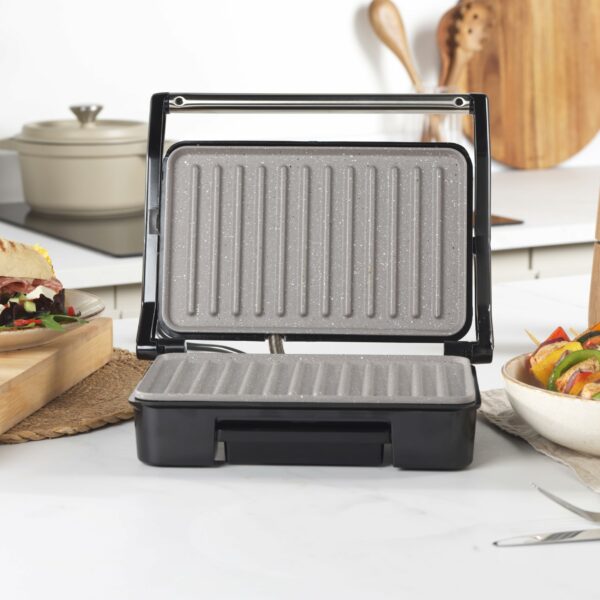 Salter Marblestone Health Grill – Non-Stick Panini Maker, No Oil Needed, Floating Hinge For Larger Foods, Automatic Temperature Control, Built-In Removable Drip Tray, Cool Touch Handle, 750W, EK2009
