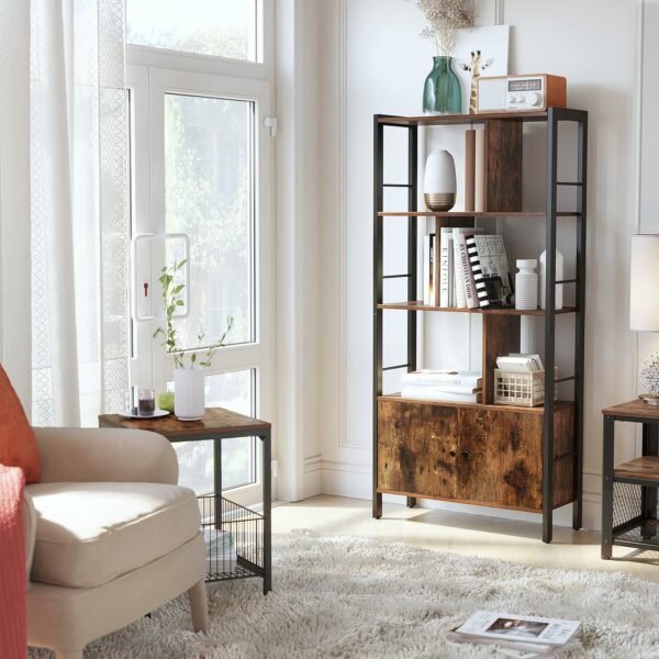 Vasagle Bookshelf, Storage Shelf, Large Bookcase with Doors, 4 Shelves, Stable Steel Structure, Industrial Style