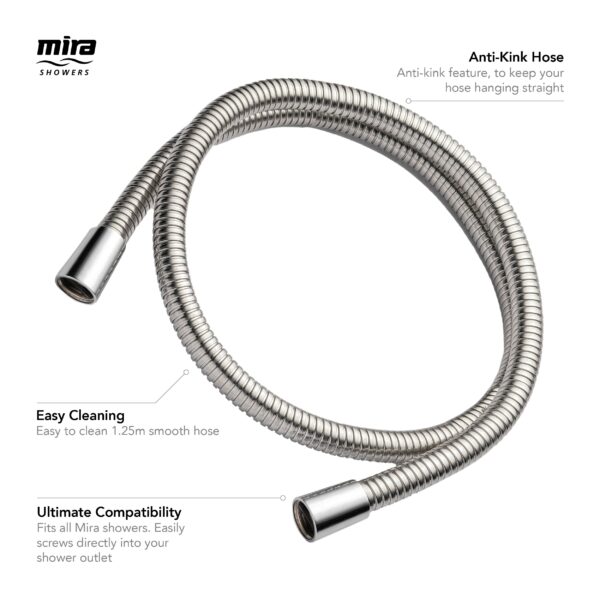 Mira Showers Logic Metal Shower Hose Chrome 1.25 M Shower Hose 2.1605.166