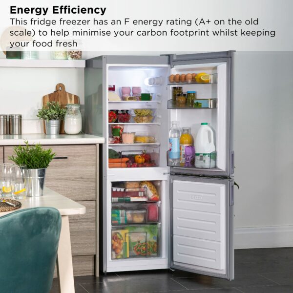 Russell Hobbs Low Frost Silver 60/40 Fridge Freezer, 173 Total Capacity, Freestanding 50cm Wide 145cm High, Fast Freeze