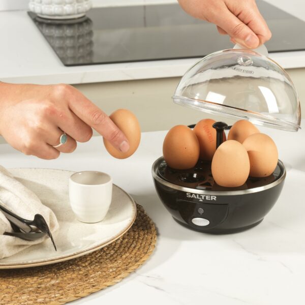 Salter Electric Multi Egg Cooker - 6 Egg Capacity Boiler, Great For Soft Dippy, Hard & Poached Eggs, Includes Measuring Cup, Removable Egg Rack and 2 Poaching Trays, Easy Clean, Compact, 430W