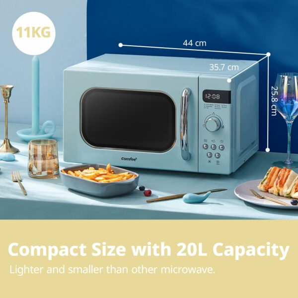COMFEE' Retro Style 800w 20L Microwave Oven with 8 Auto Menus, 5 Cooking Power Levels, and Express Cook Button - Mint Green -CM-M202RAF(GN)