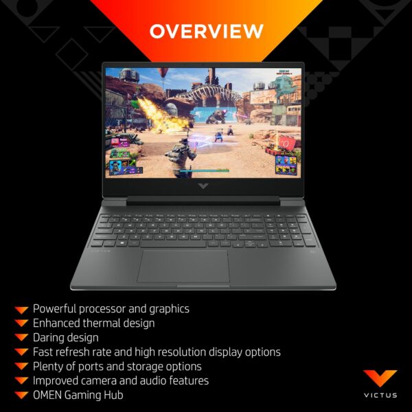 HP Victus Gaming Laptop 15-fb0020na Bundle with HyperX Pulsefire Mouse & HyperX Cloud Stinger Headset | AMD Ryzen 5-5600H | Radeon RX 6500M |8GB RAM | 256GB SSD | 15.6” FHD | Windows 11 Home |Black