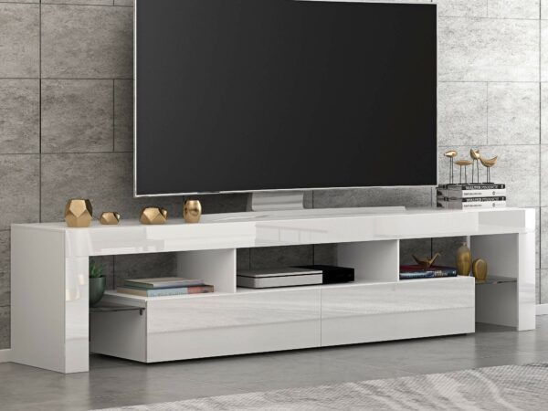 Panana 200 cm High Gloss Front RGB LED TV Stand Cabinet Unit Modern TV Desk with Storage for Living Room Home Furniture (White)