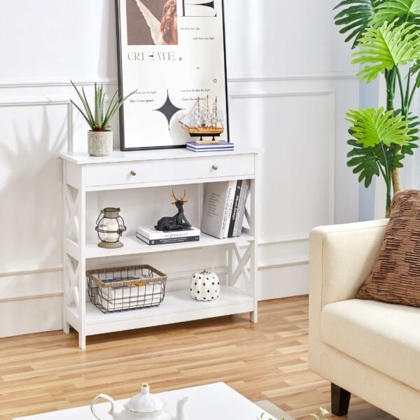 Yaheetech Console Table for Hallway, Slim Entryway Table with Drawer  Storage Shelves, Wood Sofa Table