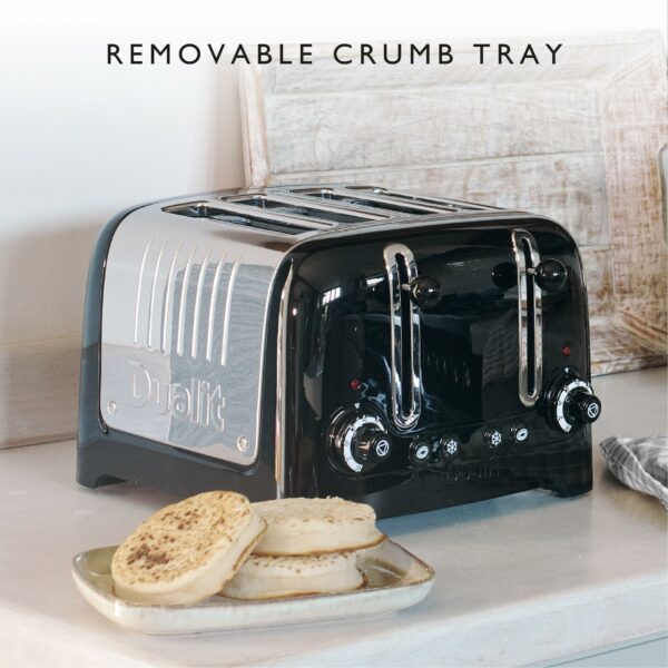 Dualit 4 Slice Lite Toaster | 2kW Toasts 120 Slices an Hour | Polished with High Gloss Black Trim | Bagel & Defrost Settings | 36 mm Wide Slots | 46205