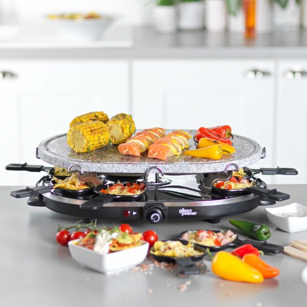 Giles Posner EK1872G Electric Stone Raclette Grill - Indoor Tabletop 8 Person Raclette, Removable Stone Grill Hot Plate
