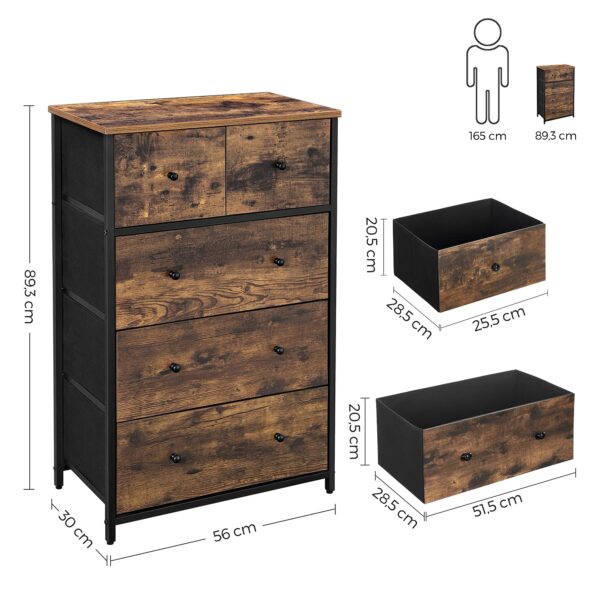 SONGMICS Chest of Drawers, Fabric 5-Drawer Storage Organiser Unit, Dresser, for Living Room, Hallway, Nursery, Rustic Brown and Classic Black LGS45H