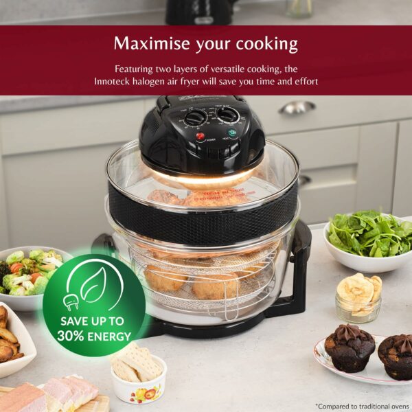 Innoteck Kitchen Pro 17L Halogen Air Fryer - 60 Minute Timer - 125°C-250°C Adjustable Temperature Control & Extender Ring - All Round Viewing & Accessories Included - For Baking, Roasting & Grilling