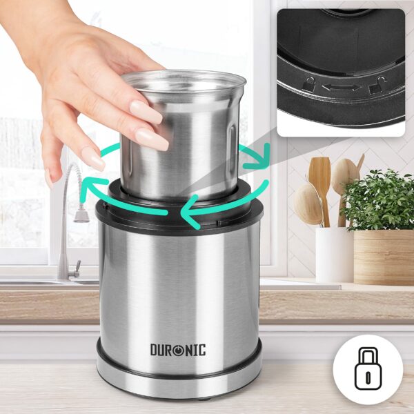 Duronic Electric Blade Coffee Grinder CG421, 2 in 1 Spice Grinder Kitchen Machine, Wet & Dry Grinding Mini Mill Hopper, 75g/220ml, 200W, 2X Stainless Steel Cups for Beans, Herbs, Nuts