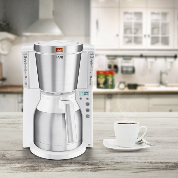 Melitta Filter Coffee Machine with Insulated Jug, Timer Feature, Aroma Selector, Look Therm Timer, White/Brushed Steel, 1011-15