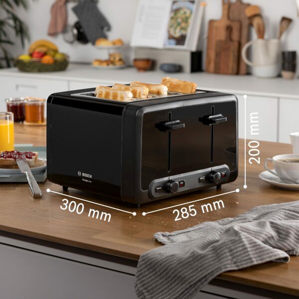 Bosch 4 Slot Stainless Steel Toaster DesignLine Plus TAT4P443GB with variable controls - Black