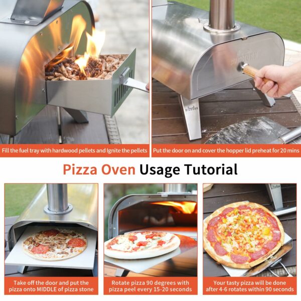BIG HORN OUTDOORS Pizza Ovens Wood Pellet Pizza Oven Wood Fired Pizza Maker Portable Stainless Steel Pizza Grill