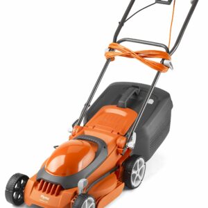 Flymo EasiStore 340R Electric Rotary Lawn Mower - 34 cm Cutting Width, 35 Litre Grass Box, Close Edge Cutting, Rear Roller, Central Height Adjust , Space Saving Storage Features