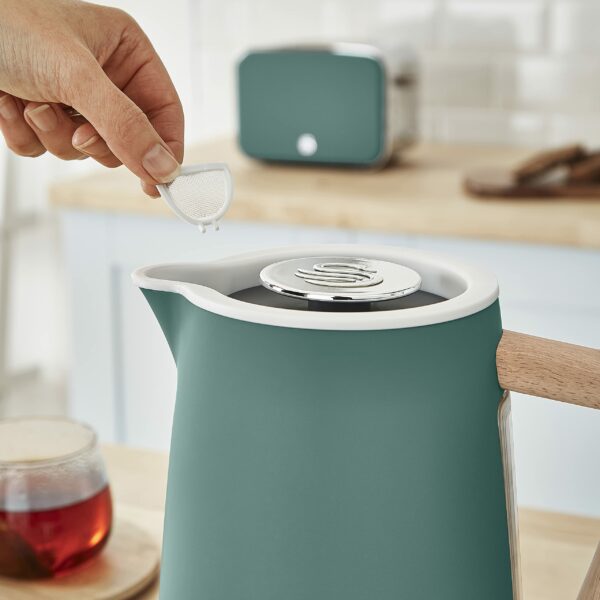 Swan Nordic Jug Kettle, 1.7 Litre, Pine Green, Rapid Boil, 3kw, SK14610GREN & Nordic 2 Slice Toaster, Green, 900W, Soft Touch and Matte Finish, 6 Browning Levels, ST14610GREN