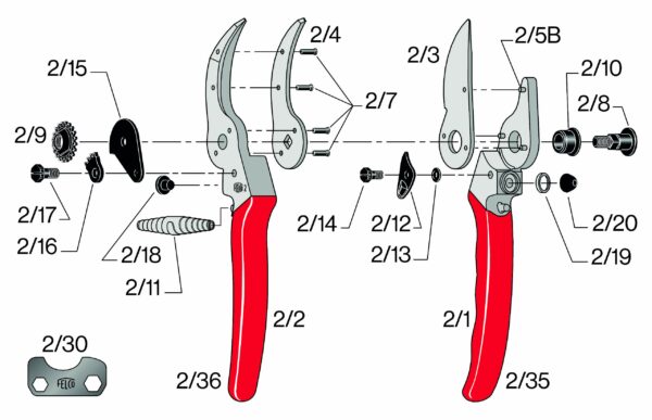 FELCO 2 Pruning Shears – 25 mm Cutting Diameter, for Large Hands, 215 mm Length, with Sap Groove, Ergonomic Handles, Red