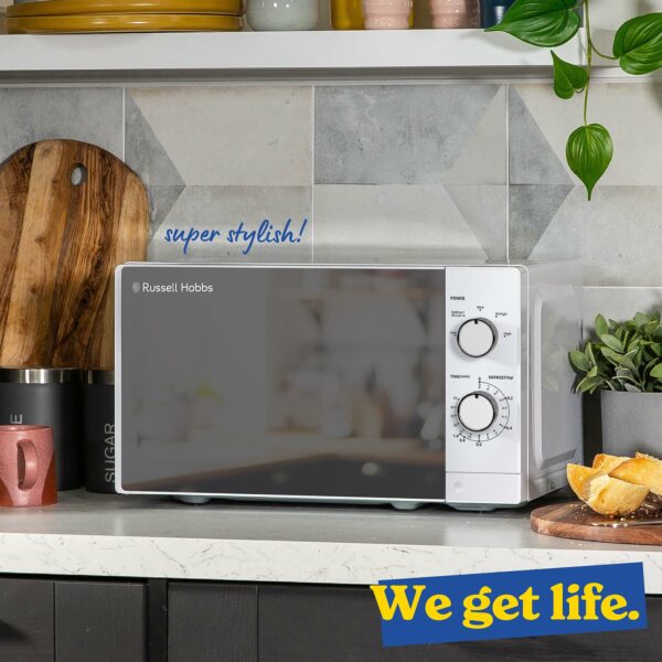 Russell Hobbs 20 Litre 800W White Solo Manual Microwave, 5 Power Levels, Integrated Timer and Defrost Function, Easy Clean RHM2027