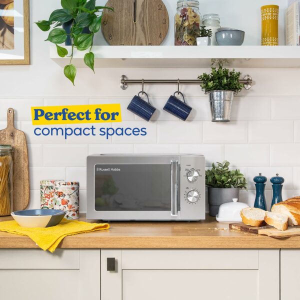 Russell Hobbs Stainless Steel Microwave 20 Litre 800W Solo Manual with 5 Power Levels, Defrost Function & Easy Clean, 35 Minute Timer, RHMM827SS