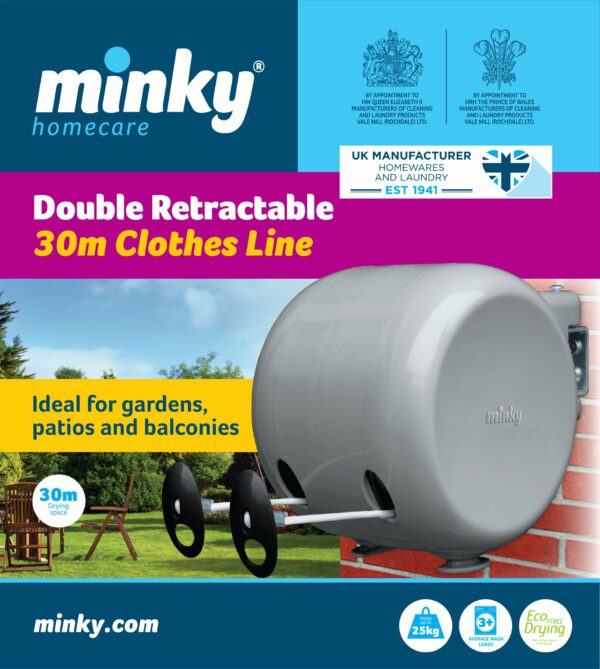 Minky Retractable Duo Reel Washing Line, Grey, 2x15m, packaging may vary